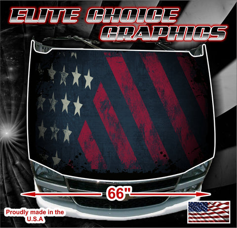 American Flag Distressed Black And Gray Vinyl Hood Wrap Bonnet