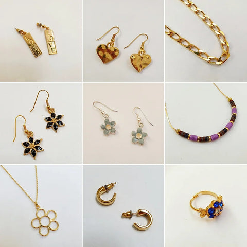 a collage of gold jewellery