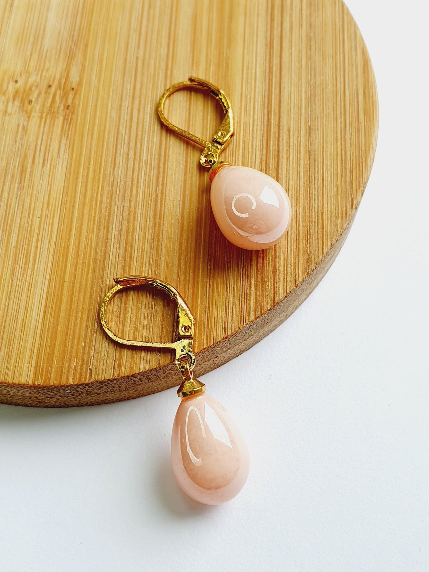 Vintage Gold Plated Pink Pearl Drop Earrings