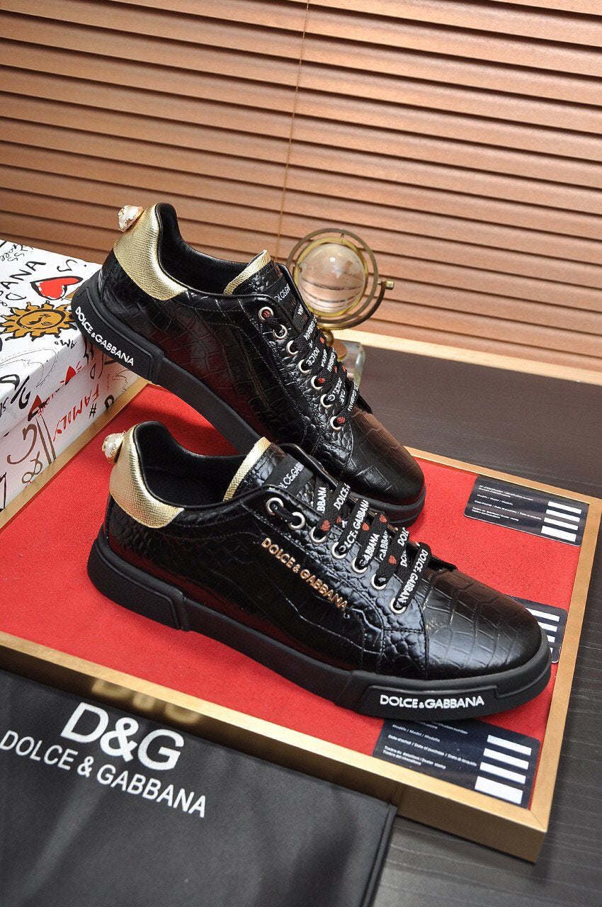 DG DOLCE & GABBANA Men Leather Fashion Low Top Sneakers Sports Shoes black From HOT BAGS
