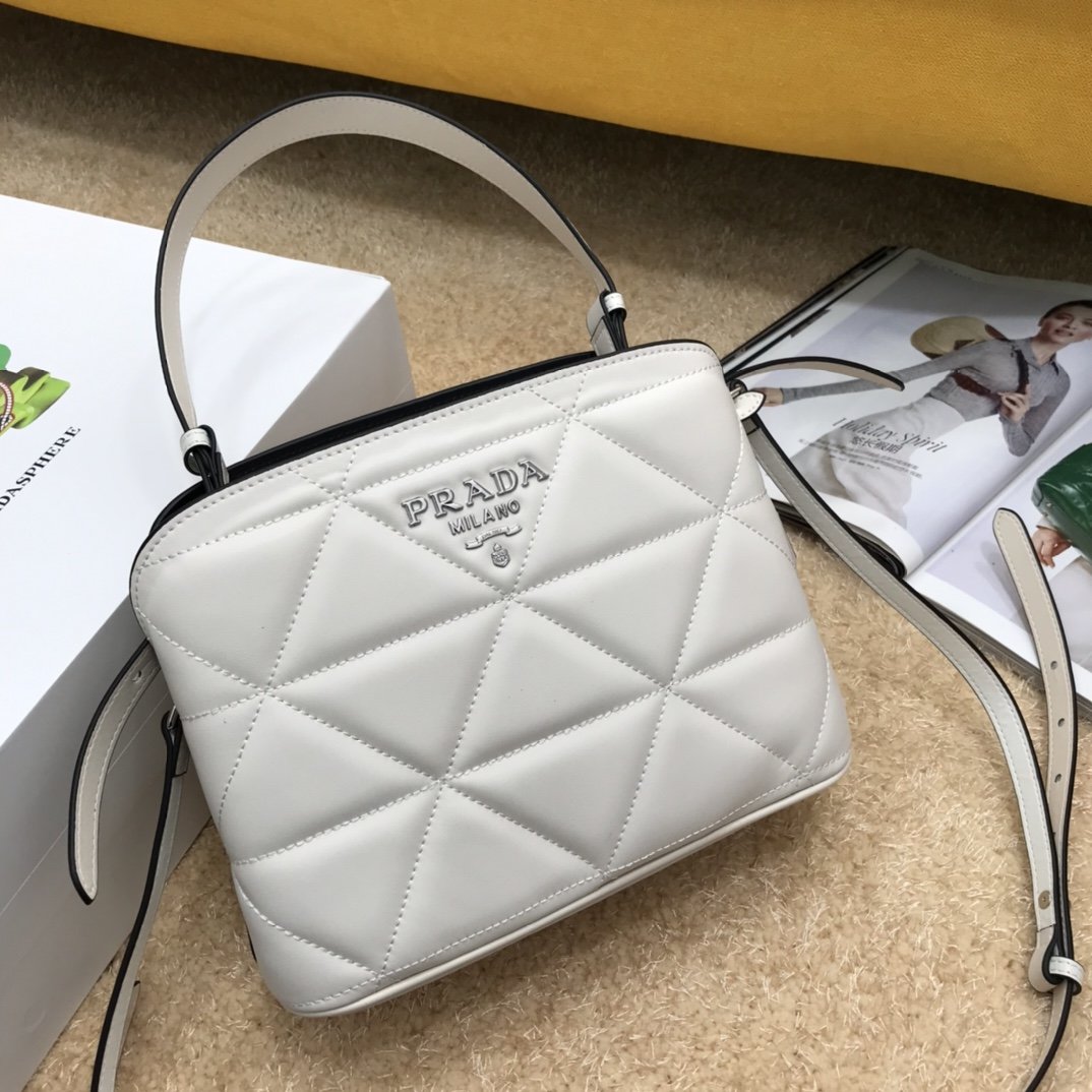 Prada 2021 New Fashion WHITE Leather Suit Retro Hobo Underarm Bag Leisure Crescent Crossbody Satchel