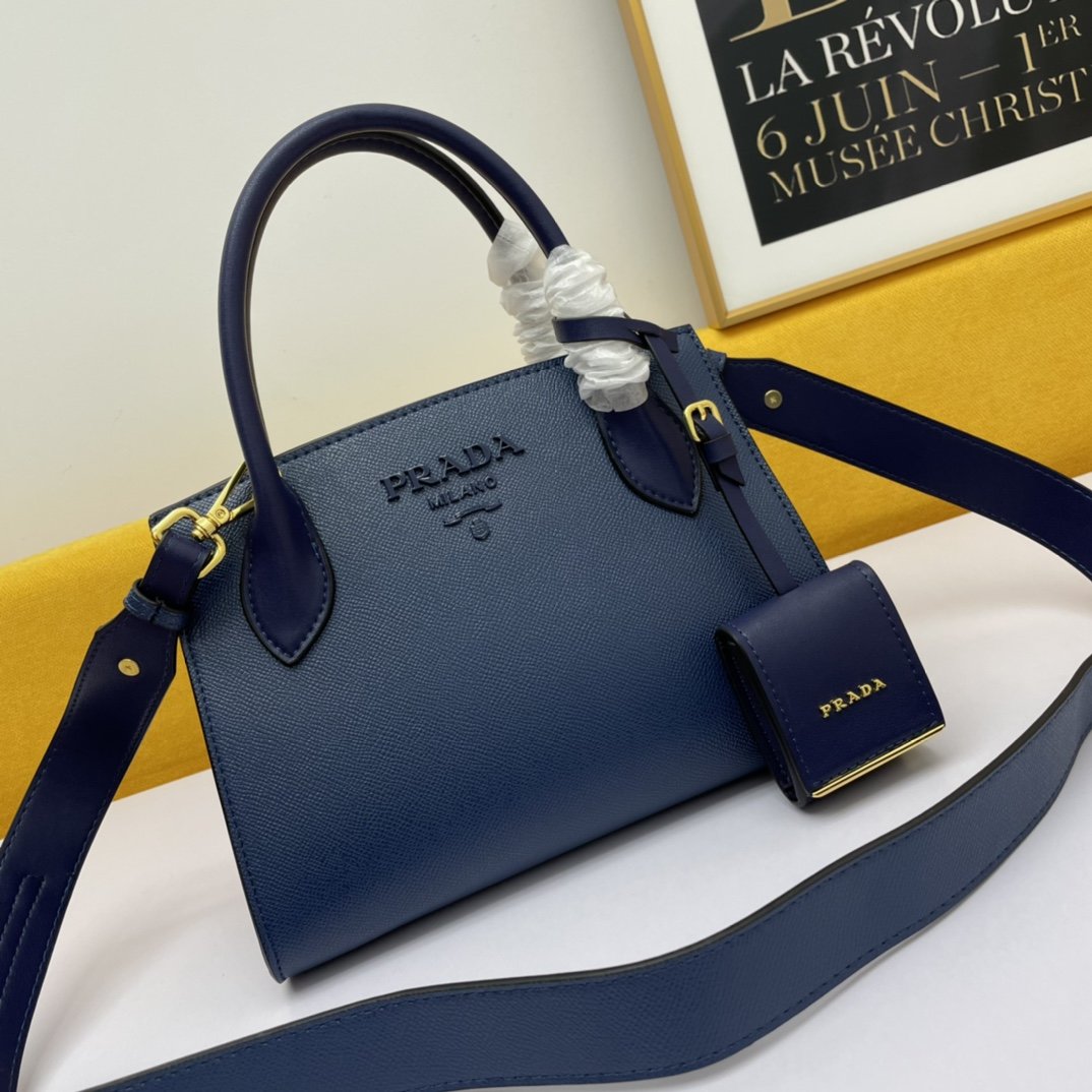 Prada 2021 New Fashion BLUE LEATHER Suit Retro Hobo Underarm Bag Leisure Crescent Crossbody Satchel 