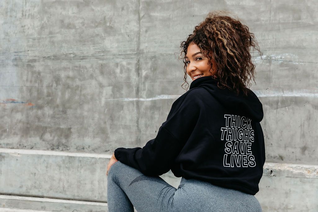 Thick Thighs Save Lives Black Hoodie product image