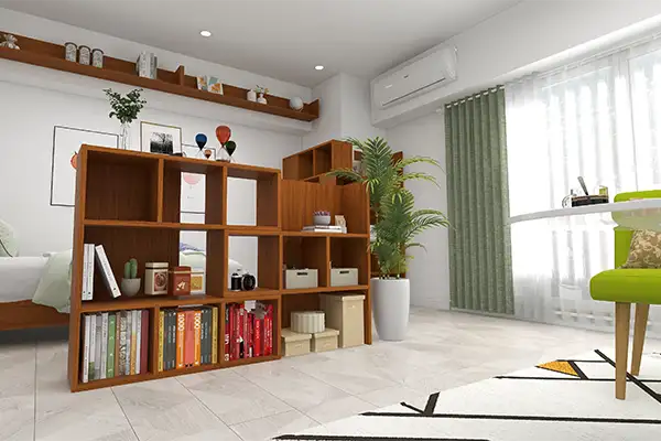 間仕切り家具を使って収納をアップする、おしゃれな部屋のアイデア例