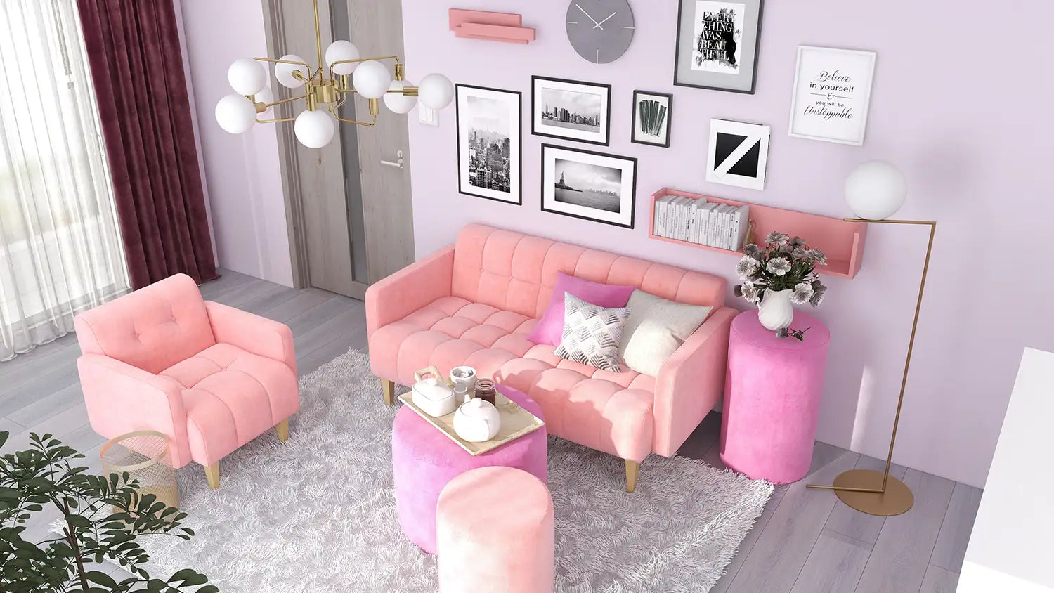 ピンクの可愛い部屋のアイデアを知る
