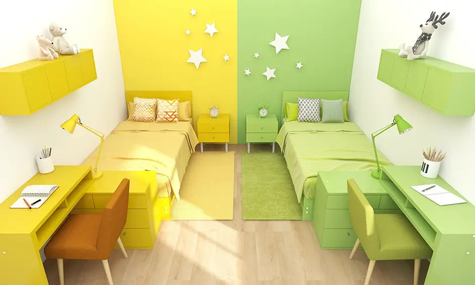カラーで分ける6畳の2人部屋