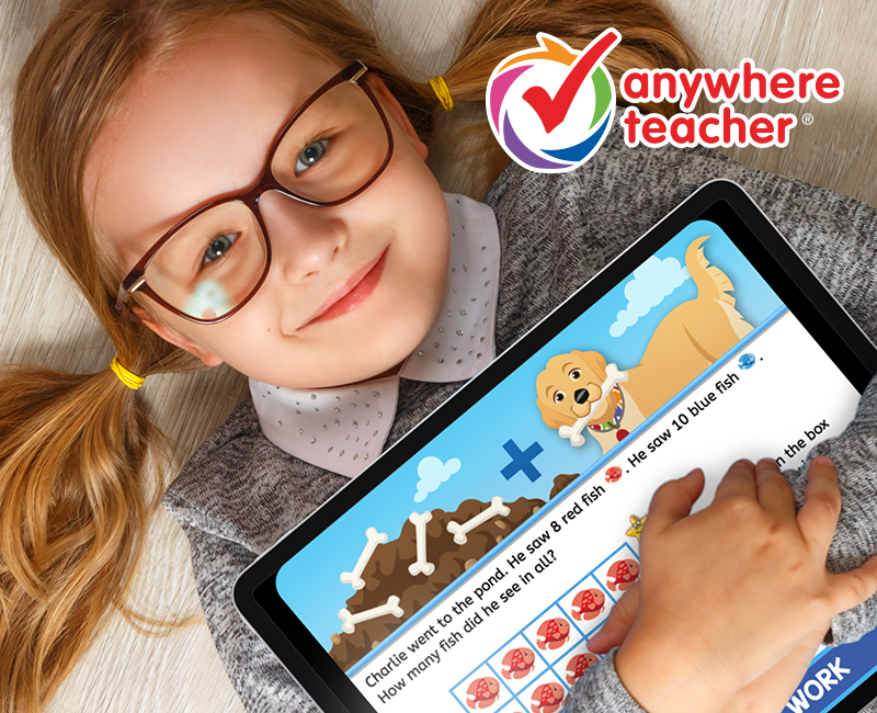 Girl embraces tablet runnin Anywhere Teacher