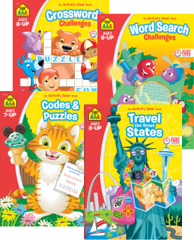 4 activity workbooks for kids crossword challenges word search challenges codes & puzzles travel the great states