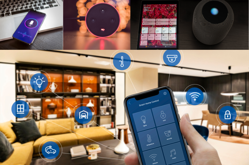 4 photos if artificial Intelligence devices used in a home
