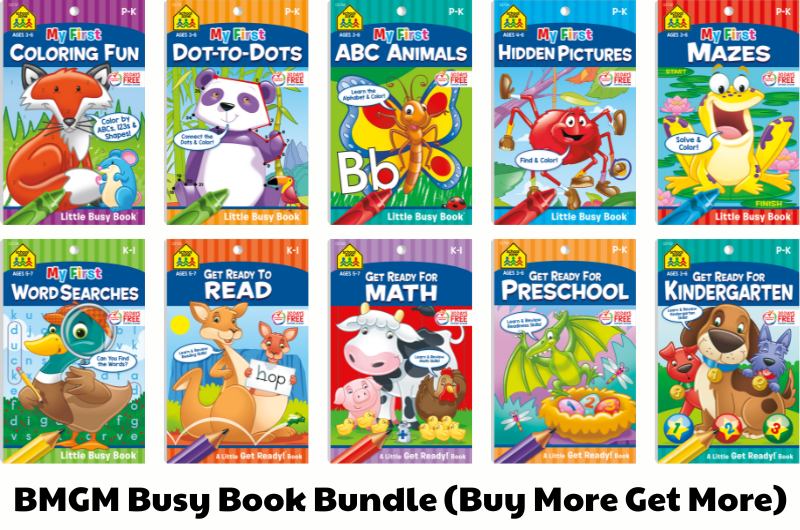 school zone's collection of ten little busy books and little get ready books