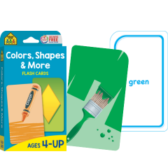 School Zone Colors Shapes & More flash cards with the green card front and back showing