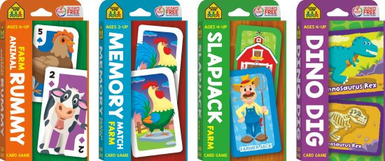 four packs of game cards for kids farm amimal rummy memory match farm slpajack farm and dino dig