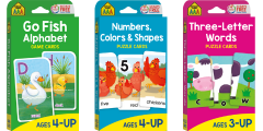 three packs of game and puzzle cards for kids go fish game cards numbers colors & shapes puzzle cards three-letter words puzzle cards