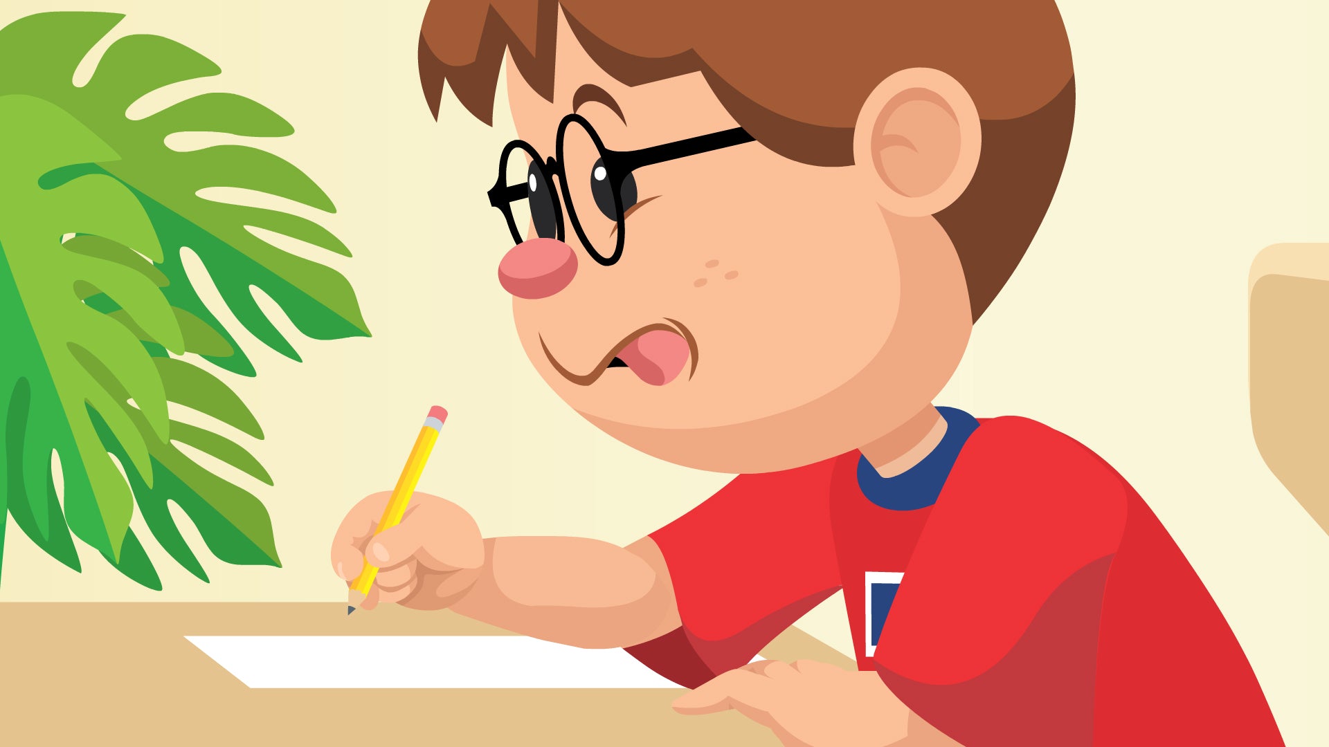 illustration of a boy holding a pencil about to write on papaer from a video for kids teaching how to hold a pencil