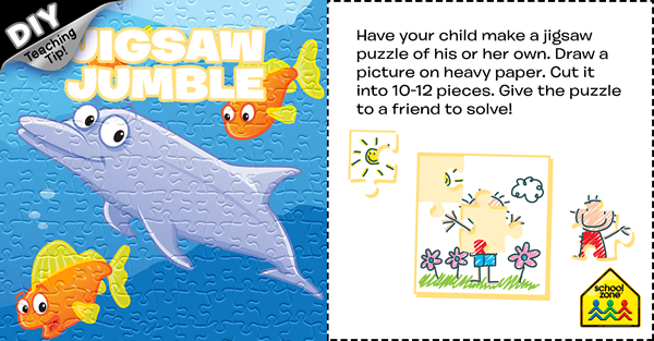 a completed jigsaw puzzle with swimming fish and activity instructions