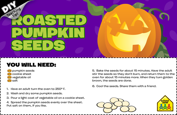 smiling pumpkin with recipe and baking instructions