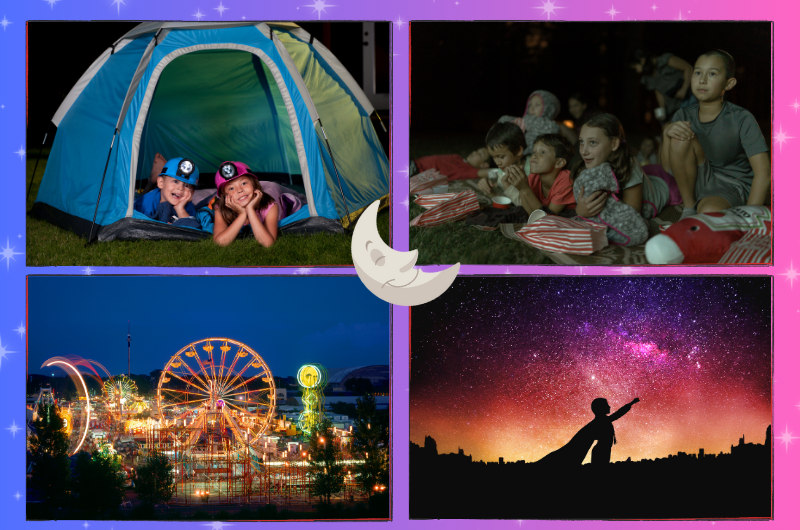 four photos of nigh time activities for kids in the summer