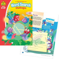 word search challenges workbook for kids with a page showing about bugs and a bugs body parts