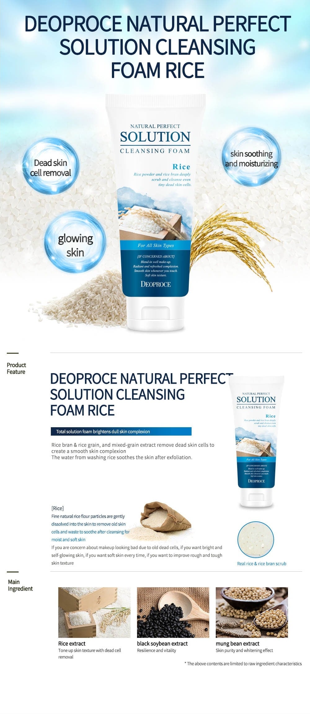 Deoproce Natural Perfect Solution Cleansing Foam Rice 170g