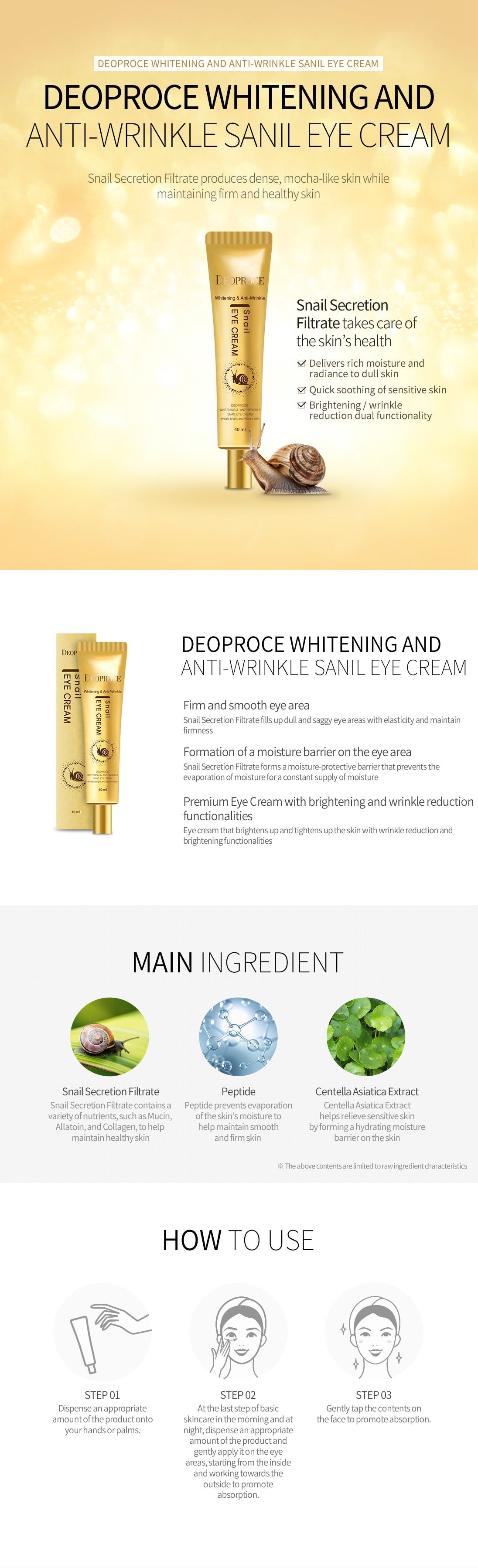 Deoproce Whitening and Anti-wrinkle Snail Eye Cream 40ml