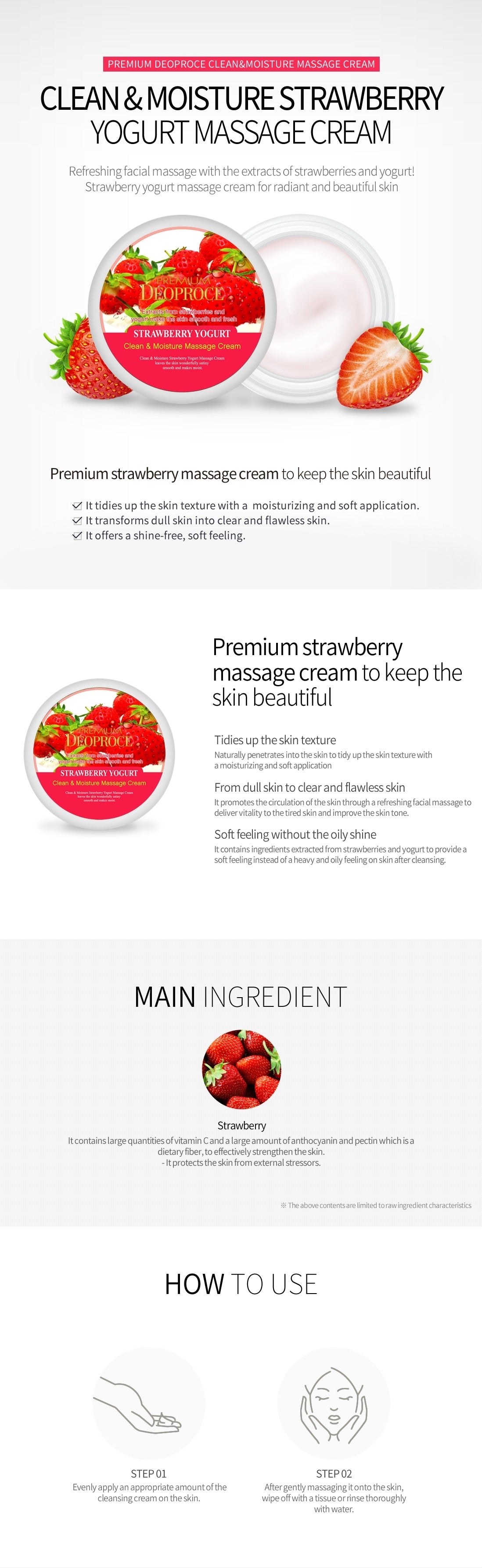 Premium Deoproce Clean & Moisture Strawberry Yogurt Massage Cream 300g