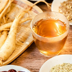 Ginseng root and brewed tea