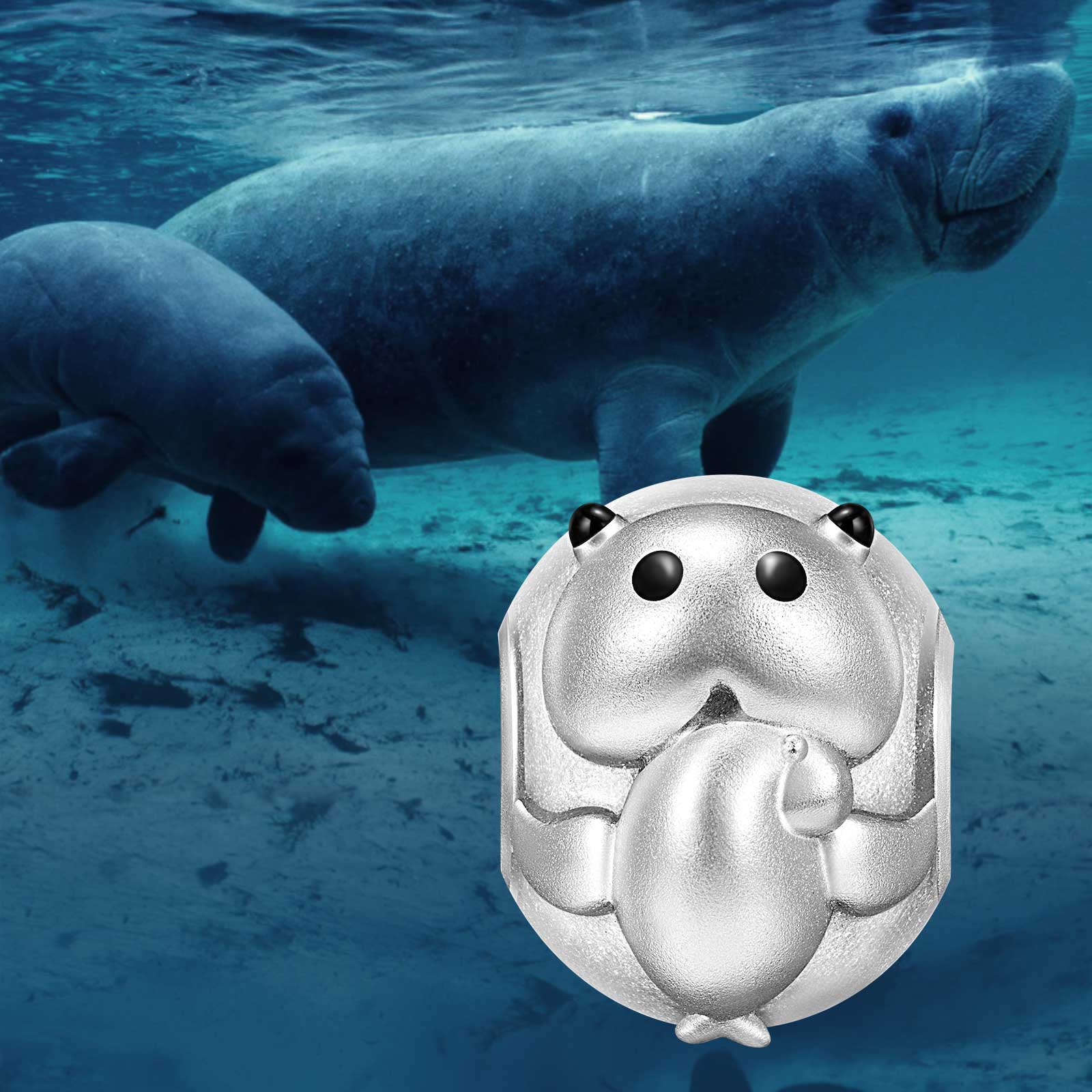 Steller's Sea Cow Tarnish-resistant Silver Charms With Enamel In White Gold Plated