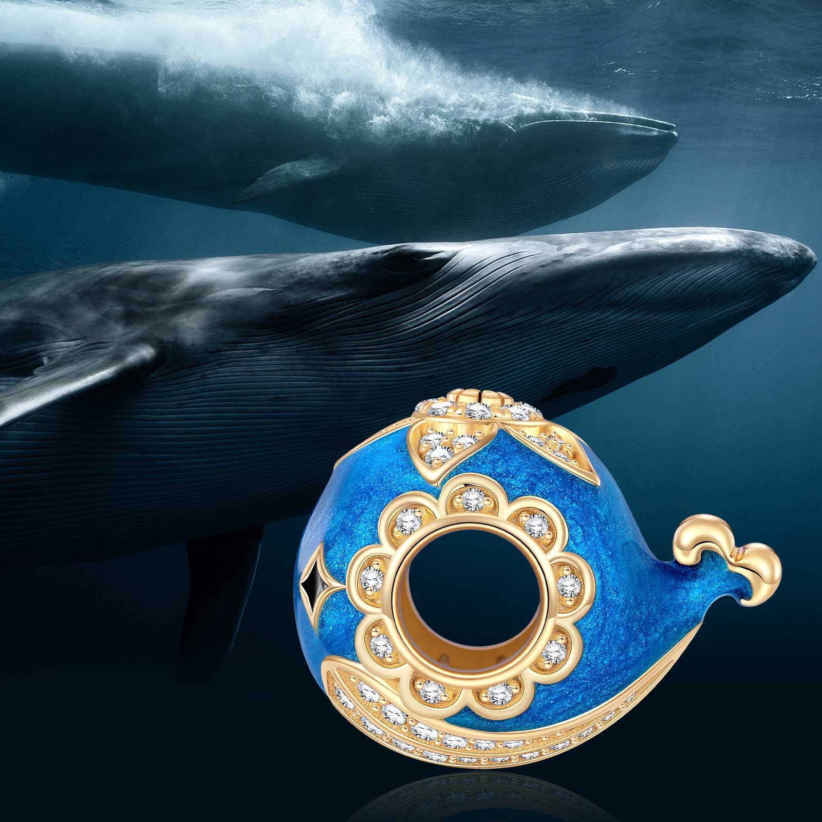 Cute Blue Whale Tarnish-resistant Silver Charms With Enamel In 14K Gold Plated