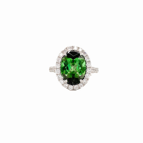 LaViano Jewelers Platinum Green Tourmaline and Diamond Ring