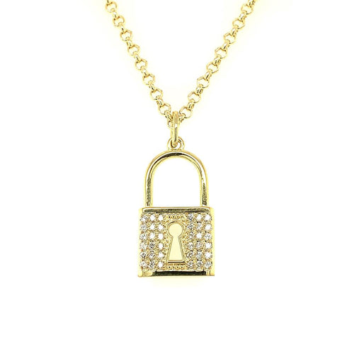 14K Yellow Gold Diamond Lock & Key Necklace