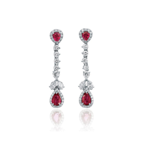 LaViano Jewelers Platinum Ruby and Diamond Drop Earrings