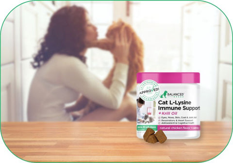 Balanced breed makes cat vitamins with lysine, krill oil, and whole food sources