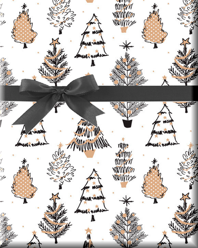 Gift Wrap & Accessories - Print & Plaid Trees Reversible Gift Wrap