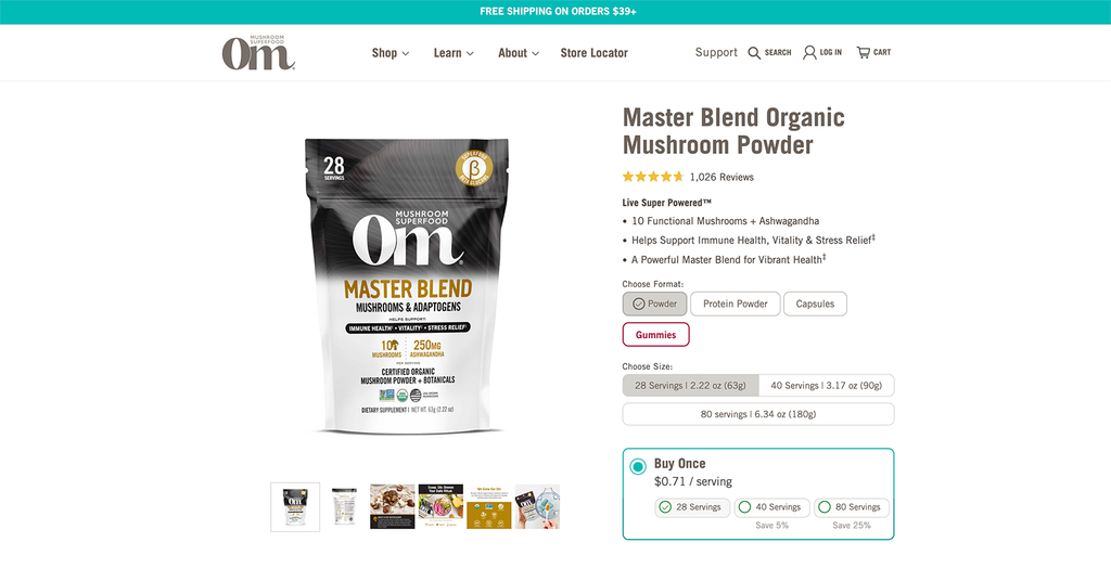 Om Master Blend Organic Mushroom Powder Pricing