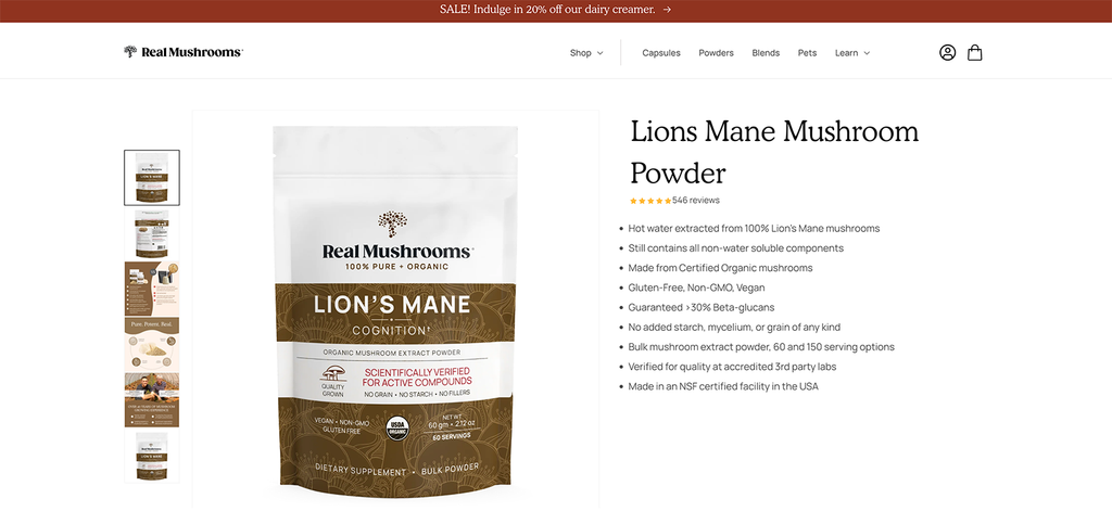 Real Lion's Mane Mushroom Powder