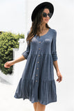 button down rolled sleeve ruffle dress