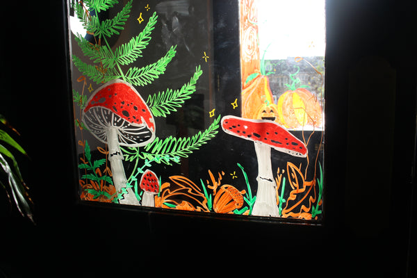 Summer Westbury Park Pub 2021 Bristol, UK  Window glass, chalk paint