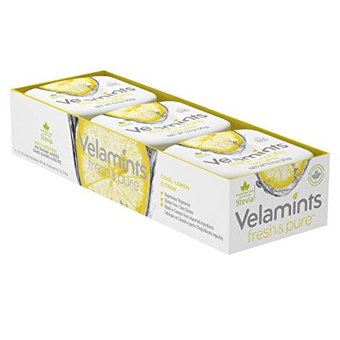 Velamints Fresh Cool Lemon Sugar Free Mints Tin - Fresh Breath Mint Aspartame-Free Sweetened with Stevia, 20 Gram (Pack of 6 Tins)