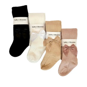 Collette Ribbed Satin Bow Tights - Little Light of Mine