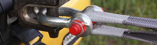 Towing Strap wit Steel Shackle on a truck