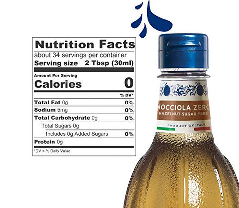 Fabbri Flavoring Syrup, Hazelnut Zero Calories, Made in Italy, 33.8 Ounce (1 Liter)