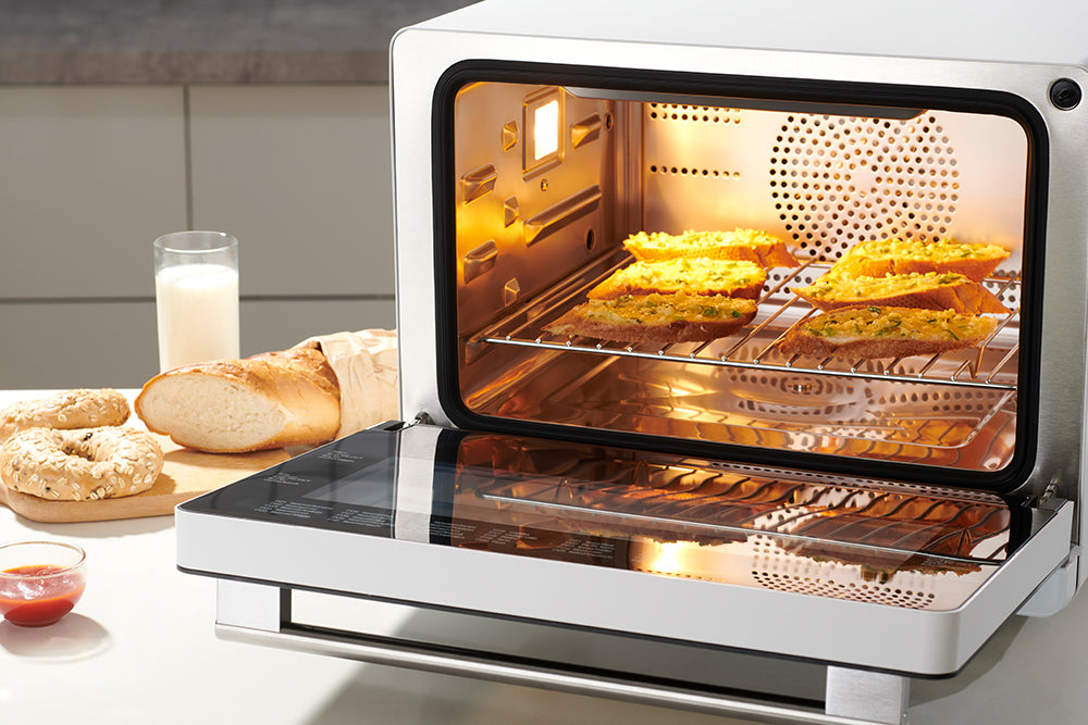 FOTILE ChefCubii Combi-Steam Oven Open with Bread Cooking Inside