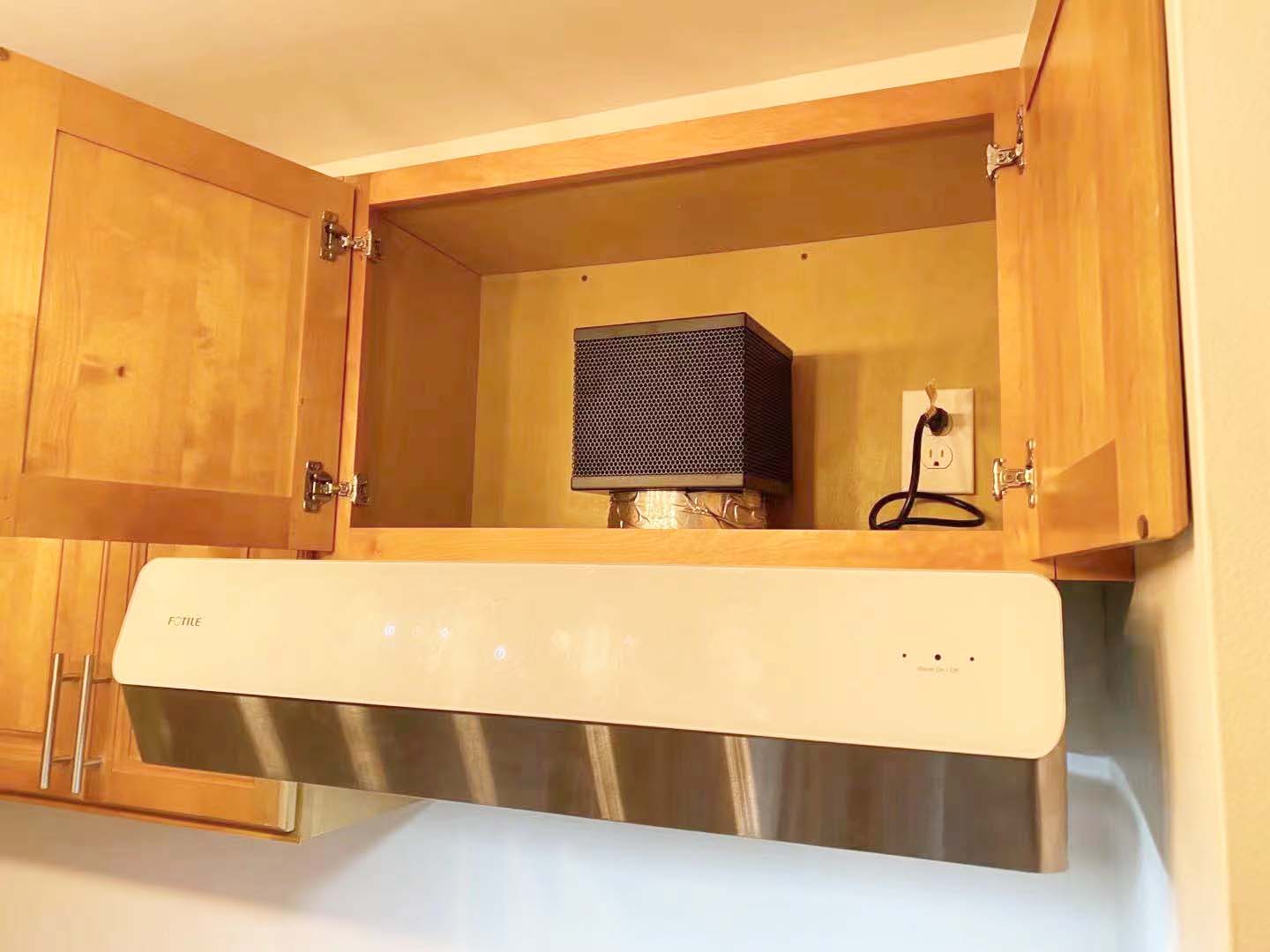 FOTILE Ductless Range Hood with Filter Inside a Kitchen Cabinet