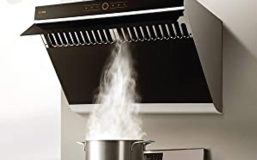JQG01 range hood absorbing steam from a cooking pot.