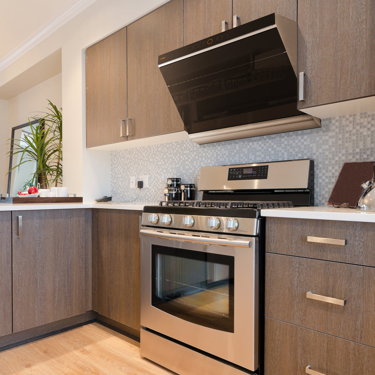 FOTILE Range Hood Above a Stove in a Modern Kitchen