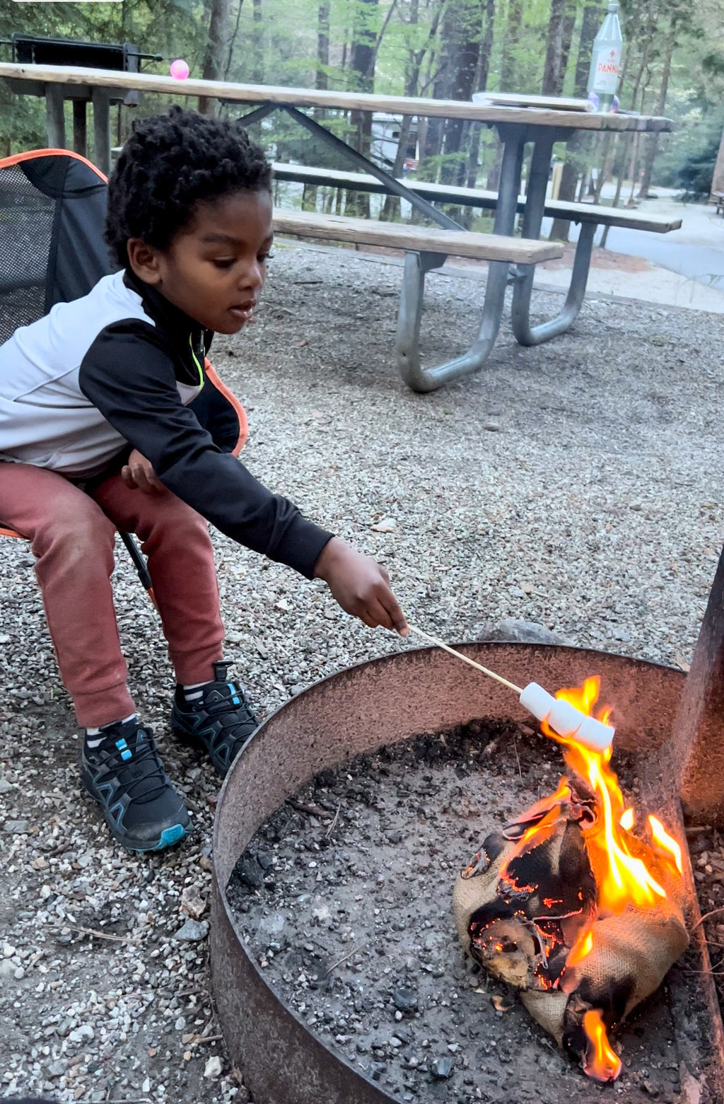 Child Roasting Marshmallows Over Campfire