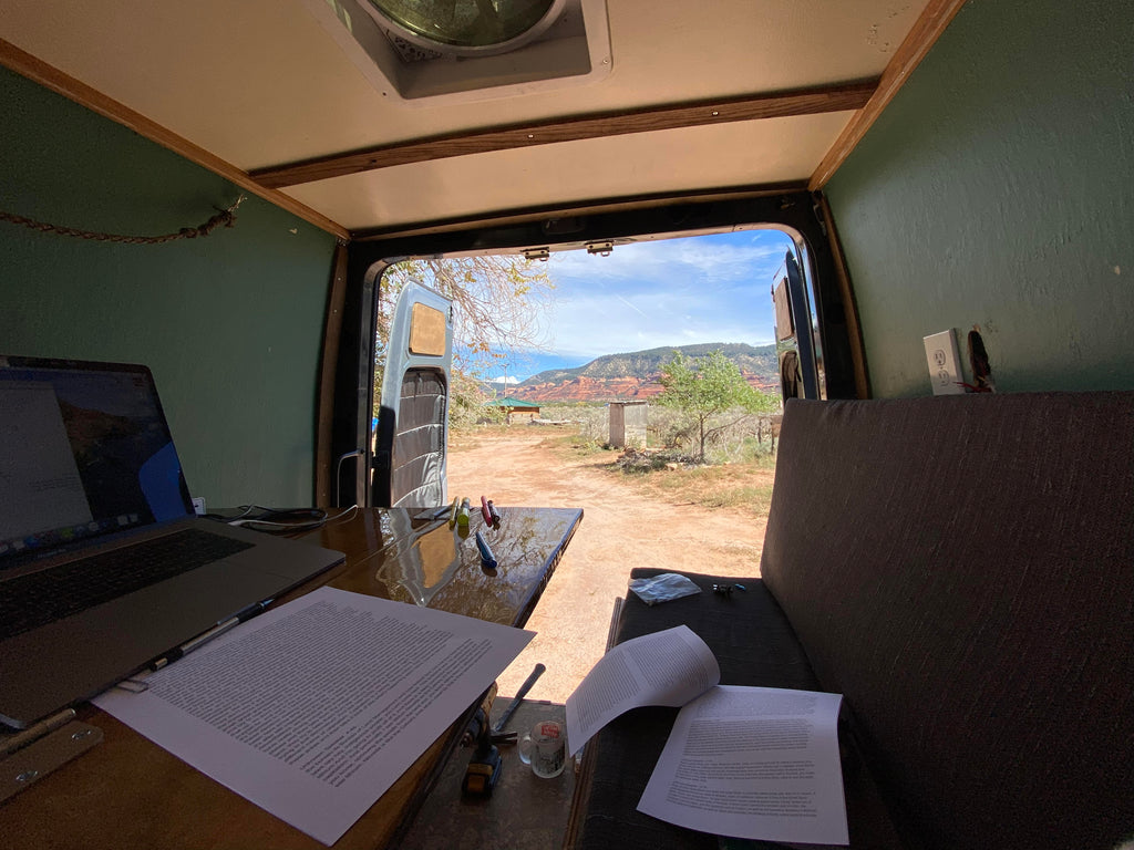 View from inside of MoonVan looking out the back.