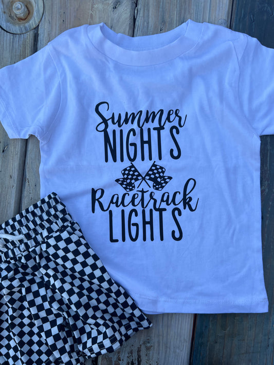 Racetrack Lights | White Graphic T-Shirt