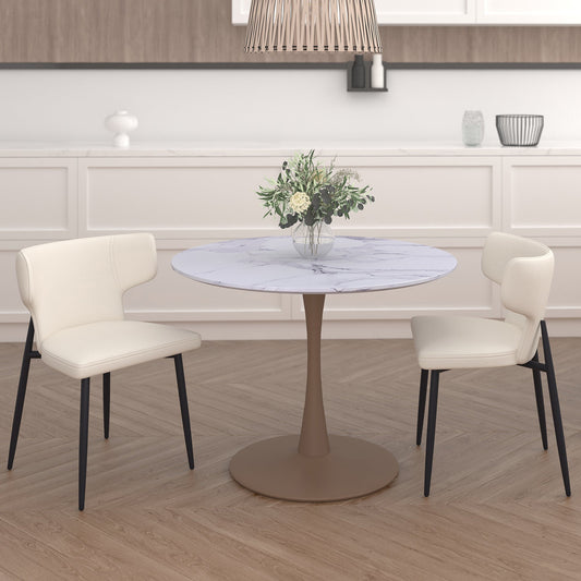 Curvy Back Dining Chairs | Set of 2 | Olis Cream Leather - Your Bar Stools Canada