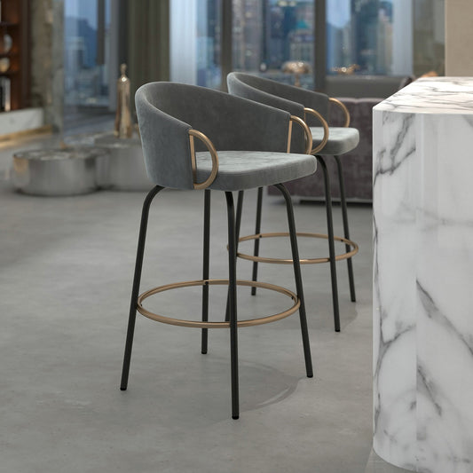 Swivel Bar Stools | Set of 2 | Lavo Grey Velvet - Your Bar Stools Canada